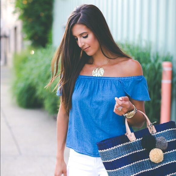 ✨ J. Crew Chambray Off Shoulder Top ✨ - Picture 1 of 8